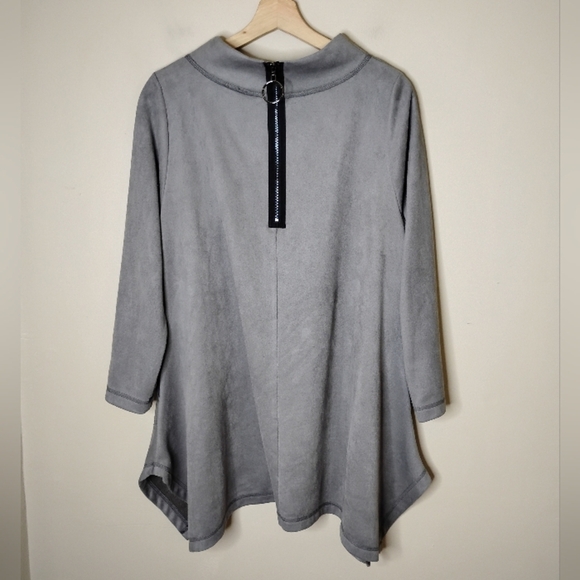 IC by Connie K Lagenlook Tunic Top S Asym Hem Patch Pockets Funnel Neck Gray - Picture 7 of 11